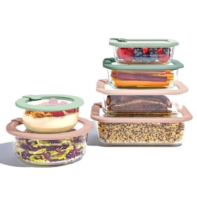 Bentgo Signature Leak-Proof Glass Food Storage - 12-Piece Set, 1-Compartment Meal Prep Plastic-Free Containers, Airtight Glass Lids, BPA-Free, Microwave, Freezer, Oven, Dishwasher Safe (Desert Sage)