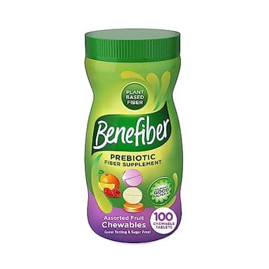 Benefiber Chewable Prebiotic Fiber Supplement Tablets for Digestive Health, Assorted Fruit Flavors - 100 Count