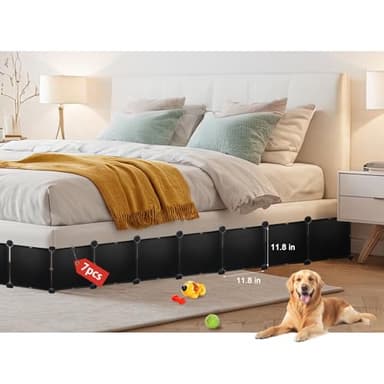 Under Bed Blocker for Pets 11.8" Height 83" Length in Total, Adjustable Bed Blockers to Keep Cats/Dogs Out from Under Beds Fit Twin, TwinXL, Full Bed, Easy to Use, Black