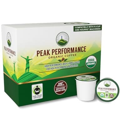 USDA Organic Coffee Pods - Compatible with K-Cup and Keurig Machines - High Altitude Fair Trade Low Acid Beans Medium Roast Single Serve 24 Count Recyclable Cups by Peak Performance