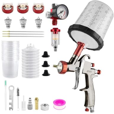 R500 Spray Gun LVLP with 650ml Mixing Cup&10 Disposable Cups, 1.3/1.5/1.7mm Nozzles Spray Paint Gun, LVLP Automotive Paint Gun for House Painting, Car, Furniture, Fence, Varnish&Top Coat