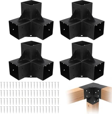 6x6 3-Way Pergola Brackets Kit, 4 Pack Woodwork Right Angle Corner DIY Metal Brackets 6" x 6" (Actual:5.5"x5.5"), Powder-Coated Pergola Hardware, for Lumber Pergola Gazebo Outdoor