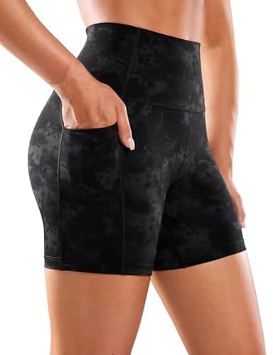 CRZ YOGA Women's Naked Feeling Biker Shorts with Pockets 5'' - High Waisted Yoga Gym Workout Spandex Tie Dye Smoke Ink Small