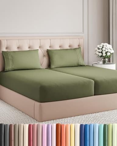 Split King Size 5 Piece Sheet Set - Comfy Breathable & Cooling Bed Sheets Set - Hotel Luxury Bedding for Women, Men, Kids, Teens, Boys & Girls - Deep Pockets and Wrinkle Free - Oeko-Tex - Sage Green