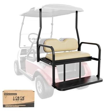 10L0L Golf Cart Rear Flip Seat for Club Car DS, Heavy-Duty Alloy Steel & PE Construction, No-Drill Installation Universal Fit All Years, Non-Slip Pedals & Padded Backrest