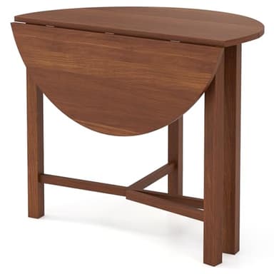 FIREFLOWERY 36" Folding Round Dining Table, Wooden Drop Leaf Table with for 2-4 People, Space Saving Design, Easy Assembly, Foldable Dining Table for Kitchen, Living Room, Small Spaces, Walnut