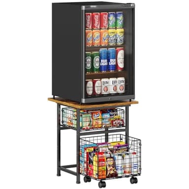 Mini Fridge Stand with Storage, Small Refrigerator Stand with 2 Drawers, Mini Fridge Shelf Cabinet-Max Load 400 LBS Heavy Microwave Stand Mini Fridge Cart for Dorm, Apartment, Kitchen, (Brown)
