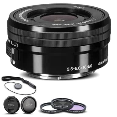Sony E PZ 16-50mm f/3.5-5.6 OSS Lens (SELP1650) + Filter Kit + Lens Cap Keeper + Cleaning Kit + More (Renewed)