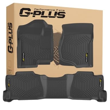G-PLUS Floor Mats,Fit for Chevy Silverado/GMC Sierra 1500 Crew Cab 2007-2013,Fit Silverado/Sierra 2500 3500 Crew Cab 2007-2014 Floor Lines,TPE Custom Fit All Weather 1st & 2nd Row Car Mats Black 3PCS