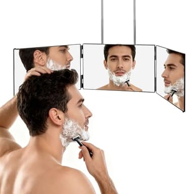 LMZNXCZ 3 Way Mirror for Self Hair Cutting,360 Haircuts Men for Barber Use Tools,to See Back of Head,Tri Fold Mirror with Portable Height Adjustable Telescoping Hooks (6.7" x 10.8")