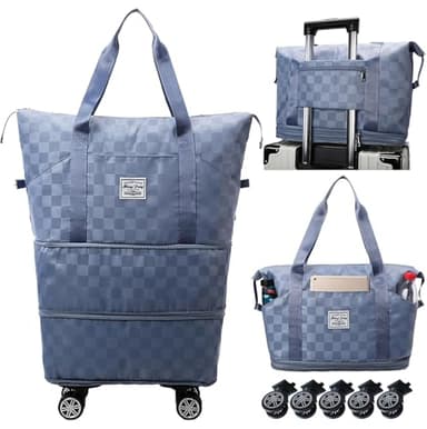Expandable Foldable Duffel Bag Suitcases,Detachable Rolling Wheels,Rolling Duffle Bag with Wheels,Suitcase with Wheel,Carry on Luggage,Gift for Men Women Lightweight Suitcases (Blue)