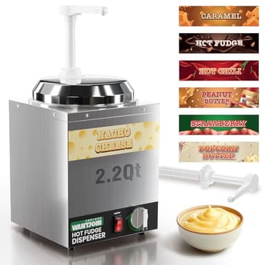 WantJoin Nacho Cheese Dispenser with Pump - 2.2Qt Nacho Cheese Warmer,Stainless Steel Hot Fudge Warmer W/5-Level Temperature Adjustment,Commercial Hot Fudge Dispenser for Hot Fudge Cheese Caramel