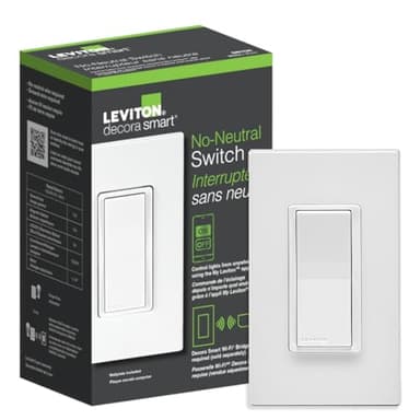 Leviton No-Neutral Decora Smart Switch, Requires MLWSB Wi-Fi Bridge to Work with My Leviton, Alexa, Google Assistant, Apple Home/Siri & Wire-Free 3-Way DN15S-1RW, White