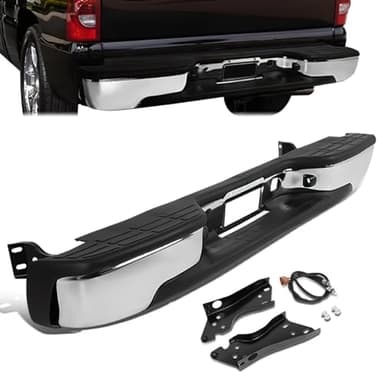 Rear Step Bumper Compatible with 99-07 Chevy Silverado 1500 2500 Compatible with GMC Sierra 1500 2500 1999-2007 Fleetside Steel Bumper Cover without Parking Sensor Holes Chrome GM1103122 12496085