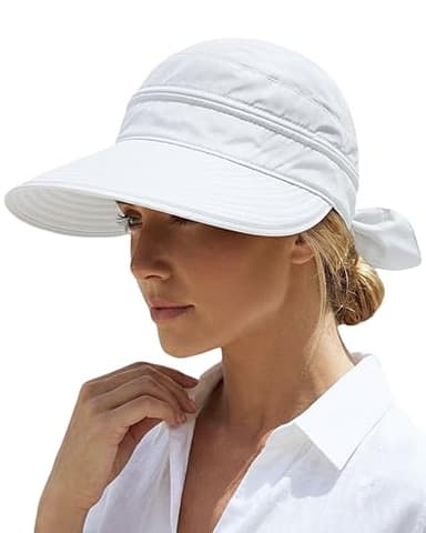 AlturaGo 2-in-1 Women’s Sun Visor Hat Wide Brim Sun Hat Zipper Off Ponytail Friendly, Lightweight Quick Dry, Summer UV Protection, White