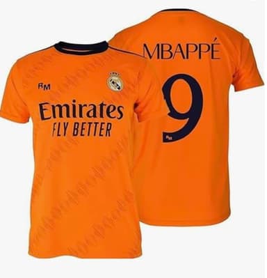 Real Madrid Jersey. Real Madrid Home Shirt 24/25 MBAPPE 9# (2nd KIT). 100% Polyester. Classic fit. (US, Alpha, X-Large, XX-Large, Regular, Regular, Orange, Real Madrid FC, MBAPPE)