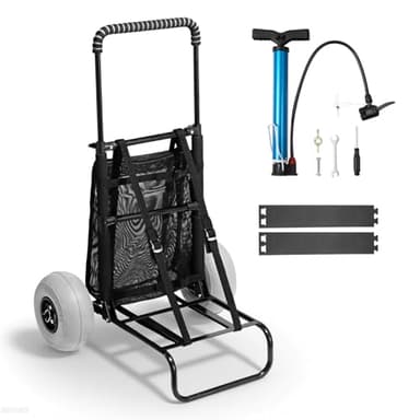 VEVOR Beach Dolly with Big Wheels for Sand, 20.1" x 14.6" Cargo Deck, w/ 9" Balloon Wheels, 165LBS Loading Capacity Folding Sand Cart & 27.2" to 44.9" Adjustable Height, Heavy Duty Cart for Beach