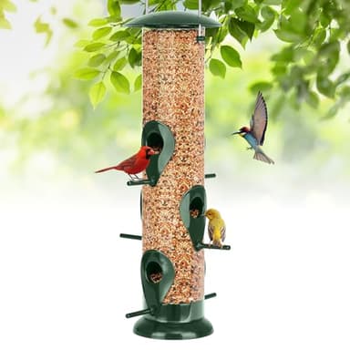 FEED GARDEN Metal Bird Feeder - 6 Port Tube Feeder for Outdoors, Heavy Duty Squirrel Proof with Metal Lid, Easy Fill & Clean, Weather Resistant, 13 Inch