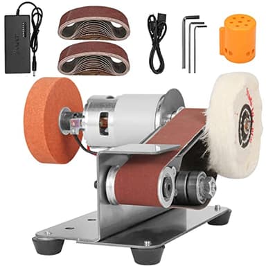 NuoDunco 3-In-1 Mini Belt Sander - 15 Degree Knife Sharpener Electric Bench Grinder Sanding Machine, 7 Adjustable Speed Buffer Polisher for Metal Wood DIY Handcraft, Tool & Knife Sharpening (Plus Kit)