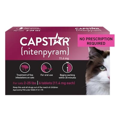CAPSTAR (nitenpyram) Oral Flea Treatment for Cats, Fast Acting Tablets Start Killing Fleas in 30 Minutes, Cats 2-25 lbs, 6 Doses