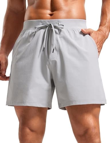 CRZ YOGA Gym Shorts Men 5” Side Split Quick Dry Lightweight Stretchy for Athletic Workout Running with Zipper Pocket Platinum Grey Medium