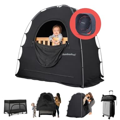 SlumberPod with Fan The Original Blackout Sleep Tent Travel Essential for Baby and Toddlers, Mini Crib and Pack n Play Cover, Sleep Pod with Monitor Pouch and Fan Pouch, Blocks 95%+ Light, Black