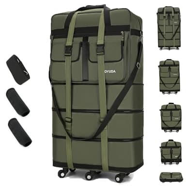 Gloyuda 130L Expandable Luggage, 40 Inch Suitcase with Wheels, Collapsible Luggage with Wheels, Rolling Duffle Bag with wheels, Foldable Suitcasewith2Handle Wrap 2Fixing Straps 1Shoulder Strap (Green)
