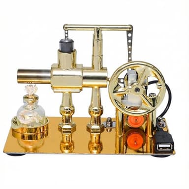 Hot Air Stirling Engine Motor Model,Stirling Engine Kit, Single-Cylinder Metal Stirling Engine External Combustion Engine Motor,DIY Hot Air Engine Gift of Air for Desktop EducationalToy (Gold)