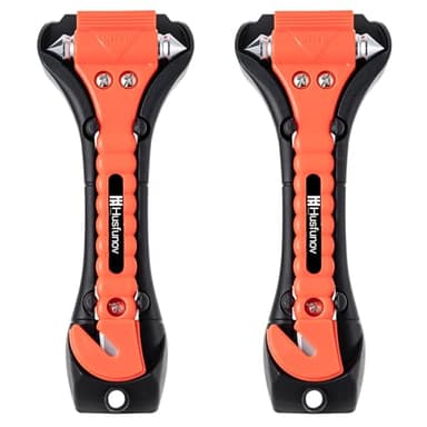 Husfunov Car Safety Hammer Set of 2, Auto Car Escape Tool, Car Window Glass Hammer Breaker and Seat Belt Cutter Escape 2-in-1 Tool, for Family Rescue and Auto Traffic Accident Emergency Escape