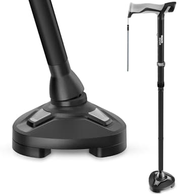 HEALTHBAZAAR Walking Cane for Men & Women - Self Standing Pivot Cane, Adjustable, Foldable Walking Sticks for Seniors & Adults with Wrist Strap, Travel Bag | TRIGRIP