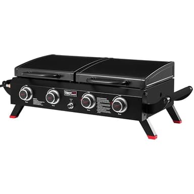 Royal Gourmet GD4002TP 4 Burner Propane Gas Grill and Griddle Combo with Hood, 2-in-1 Portable Grill Griddle Combo with 40,000 BTUs Output for Camping, Tailgating, Backyard, Black