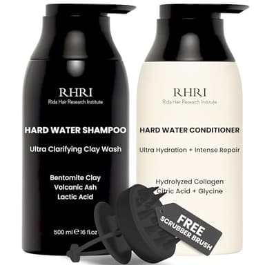 Hard Water Shampoo & Conditioner Set | Hydrating Hair Treatment for Shine & Manageability | Clarifying Wash with Bentonite Clay, Volcanic Ash, Lactic Acid | Metal Detox Shampoo with Collagen 32 FL oz