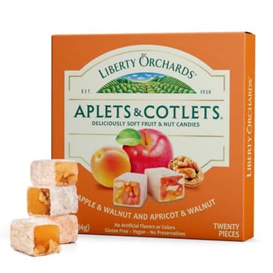 Liberty Orchards Original Aplets & Cotlets - Gourmet Chewy Snack in Gift Box, Gluten Free, Lokum with Nuts, Apricot Walnut Vegan Turkish Delight Candy 10 Oz