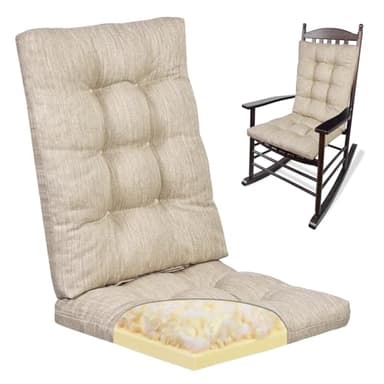 baibu 19.5 x 19.5 x 4 Inch Large Size Rocking Chair Cushion Set, Dual-Layer Patented Design Memory Foam Seat & Back Cushion with Ties for Indoor Living Room Rocker, 2 Piece Set, Beige