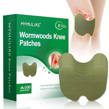 MYMULIKE Knee Patches, 100 Count Warming Herbal Plaster Knee Patches, Wormwood Extract Sticker 8 Hours Lasting Soothing Joint Discomfort for Knee, Back, Neck, Shoulder