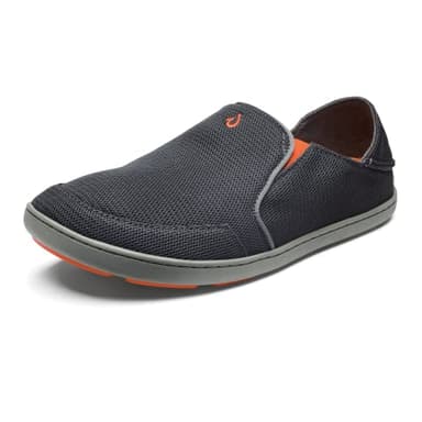 OLUKAI Nohea Mesh Men's Slip On Sneakers, Lightweight & Breathable Shoes for Everyday Wear, All-Weather & Enhanced Traction, Dk Shadow/Dk Shadow, 8