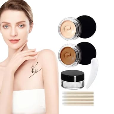 Tattoo Cover Up - 2 Colors Waterproof Makeup Cream, Invisible Skin Concealer Set for Tattoo, Scars, Vitiligo and Dark Spots