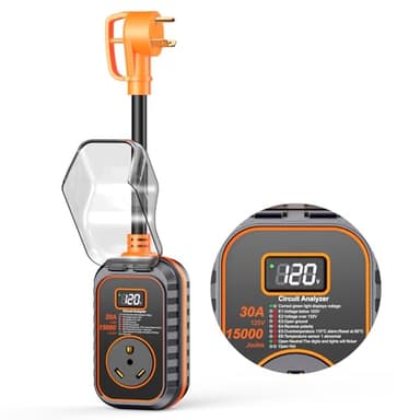 GEARGO 𝟐𝟎𝟐𝟔 𝐍𝐄𝐖 30 Amp RV Surge Protector, 15000J RV Circuit Analyzer with Intelligent LED Display, IP68 RV Adapter Plug with Waterproof Cover for Camper Travel Trailers