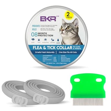 BKRMART Cat Flea Collar 2 Pack 8-Month Protection Waterproof Natural Flea Collar for Cats Safe and Effective Includes Flea Comb and Tick Removal Tool Adjustable Size for All Cats & Kitten