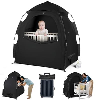Pack N Play Blackout Cover Sleep Pod - Baby Sleep Tent 1-Click Set Up Portable, Crib Blackout Canopy Cover Block 95% Light Suitable for Babies and Toddlers