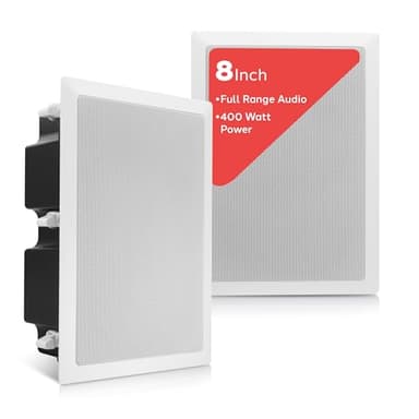 Pyle Ceiling Wall Mount Enclosed Speaker - 400 Watt Stereo In-wall / In-ceiling 8" Enclosed Full Range Deep Bass Speaker System - 50Hz-20kHz Frequency Response, 4-8 Ohm, Flush Mount - PDIW87 White