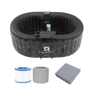 Portable 2 Person Hot Tub Inflatable, Outdoor Blow Up Hottub with Led Light, Energy Efficient Cover, 100 Air Jets Built in Heater Pump, Oval Spa for Relaxation, Table Tray, 2 Filters, Black