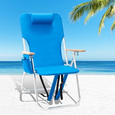 VINGLI 17" Tall Beach Chairs for Adults,Aluminum 4-Position Backpack Beach Chair with Wooden Armrests,Folding Lawn Chair for Outdoor, Camping, Patio