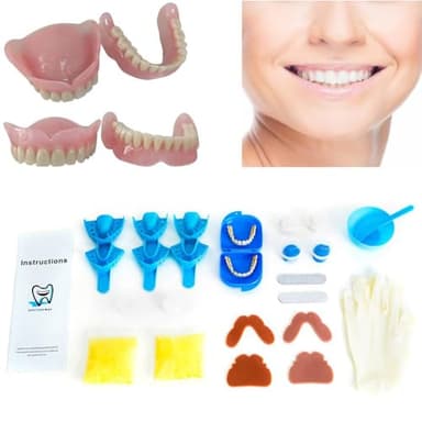 Denture DIY Kit, 2 pairs (28 pcs each) of different sizes of fake teeth, Easy DIY fake teeth to repair Missing Teeth, DIY full denture kit, DIY upper and lower partial temporary fake teeth (Nature)