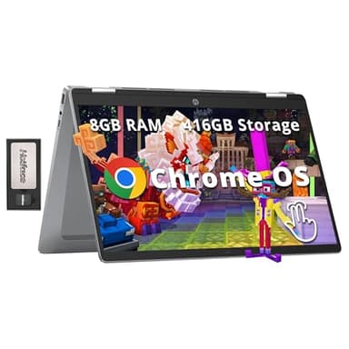 HP 14" 2-in-1 FHD Touchscreen Chromebook Plus Laptop, Intel i3-N305, 8GB LPDDR5, 416GB Storage(256GB SSD+160GB Docking Station), UHD Graphics, FHD Camera, Fast Charge, Wi-Fi 6E, Chrome OS, Silver