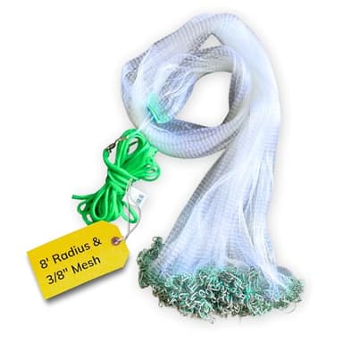 Silver Catch Cast Nets 8ft Radius|3/8 Inch Mesh for Fishing with Chain Bottom, Salt Water Casting Fishing Net Gear, Easy Throw Nets Fishing Bait in 4.5ft-10ft Radius|3/8",1/2",1" Mesh - Elite Series