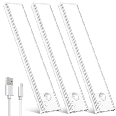 VOZUJI Under Cabinet Rechargeable Lighting: Motion Sensor Dimmable Lights Indoor - Battery Operated Lights - Wireless Activated Closet Light Magnetic Led Light for Kitchen Home Bathroom Counter Shelf