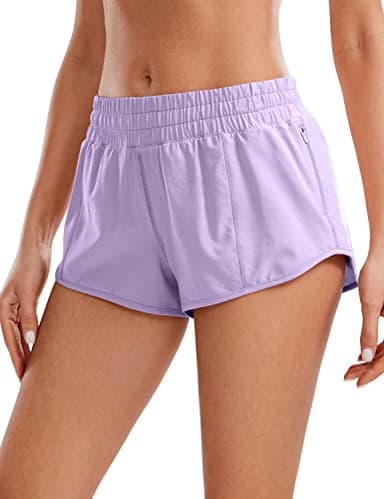 CRZ YOGA Women's Running Shorts Low Waisted 2.5" - Mesh Liner Quick Dry for Track Gym Athletic Workout with Zip Pocket Lilac Medium