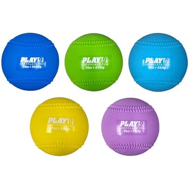 SHOP PLAY 9 Set of 5 Softball Plyoball Weighted Ball Set for Throwing and Pitching Training - Heavy Mini Training Balls for Softball - Builds Speed, Strength, & Muscle Memory