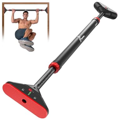 Pull Up Bar for Doorway: Sportneer Strength Training Pull-up Bars without Screw - Adjustable Width Locking Mechanism Chin Up Bar, Thickened Steel Max Limit 440 lbs Upper Body Fitness Pullup Bars for Home (Black-Red)